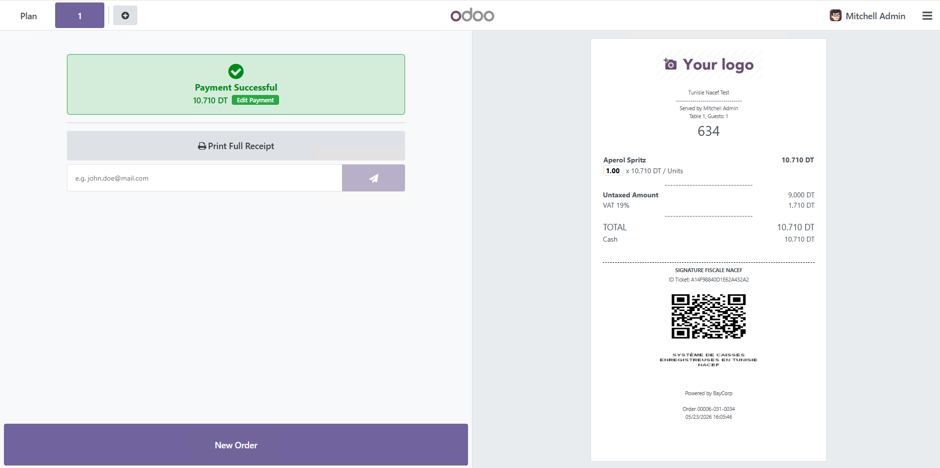 Capture d'écran - Ticket POS Odoo certifié NACEF